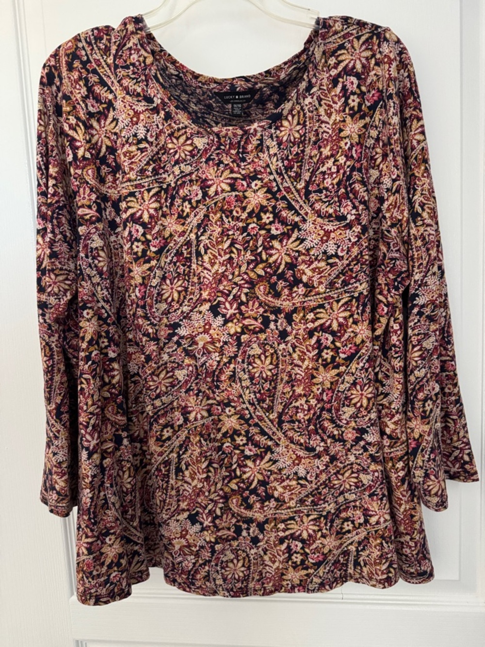 Lucky Brand Burgundy Multi Floral Paisley Long Sleeve Tee